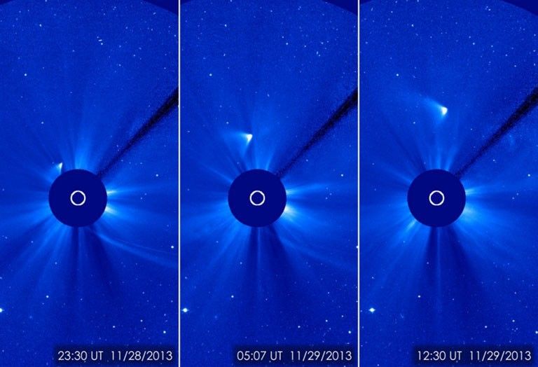 Comet C 2012 S1 ISON observed by the ESA NASA Solar and Heliospheric Observatory as it passed close to the Sun